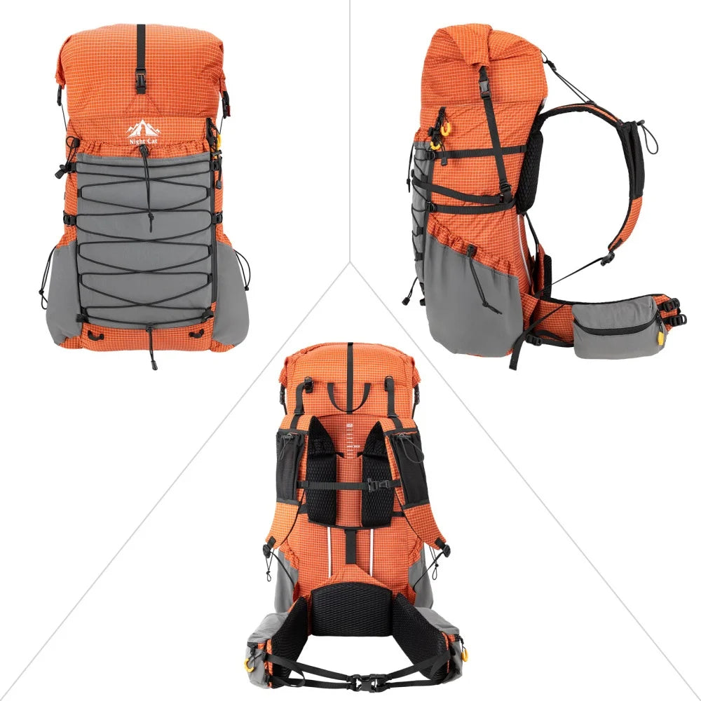 Night Cat Internal Frame Hiking Backpack With Roll Top