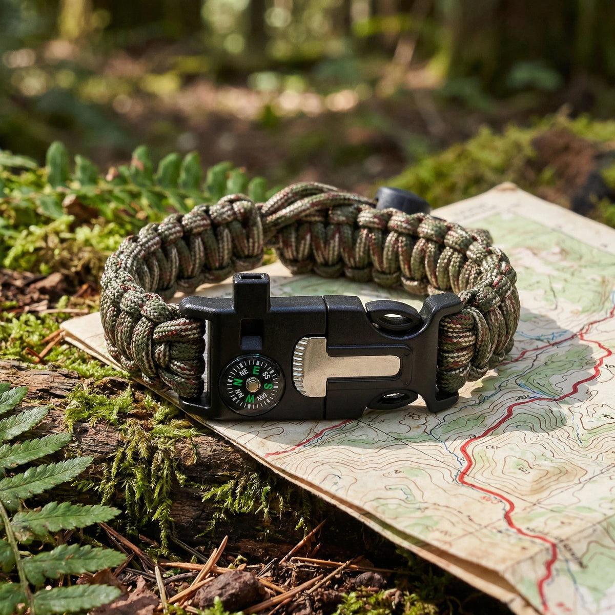 Paracord Survival Bracelet With Fire Starter Compass