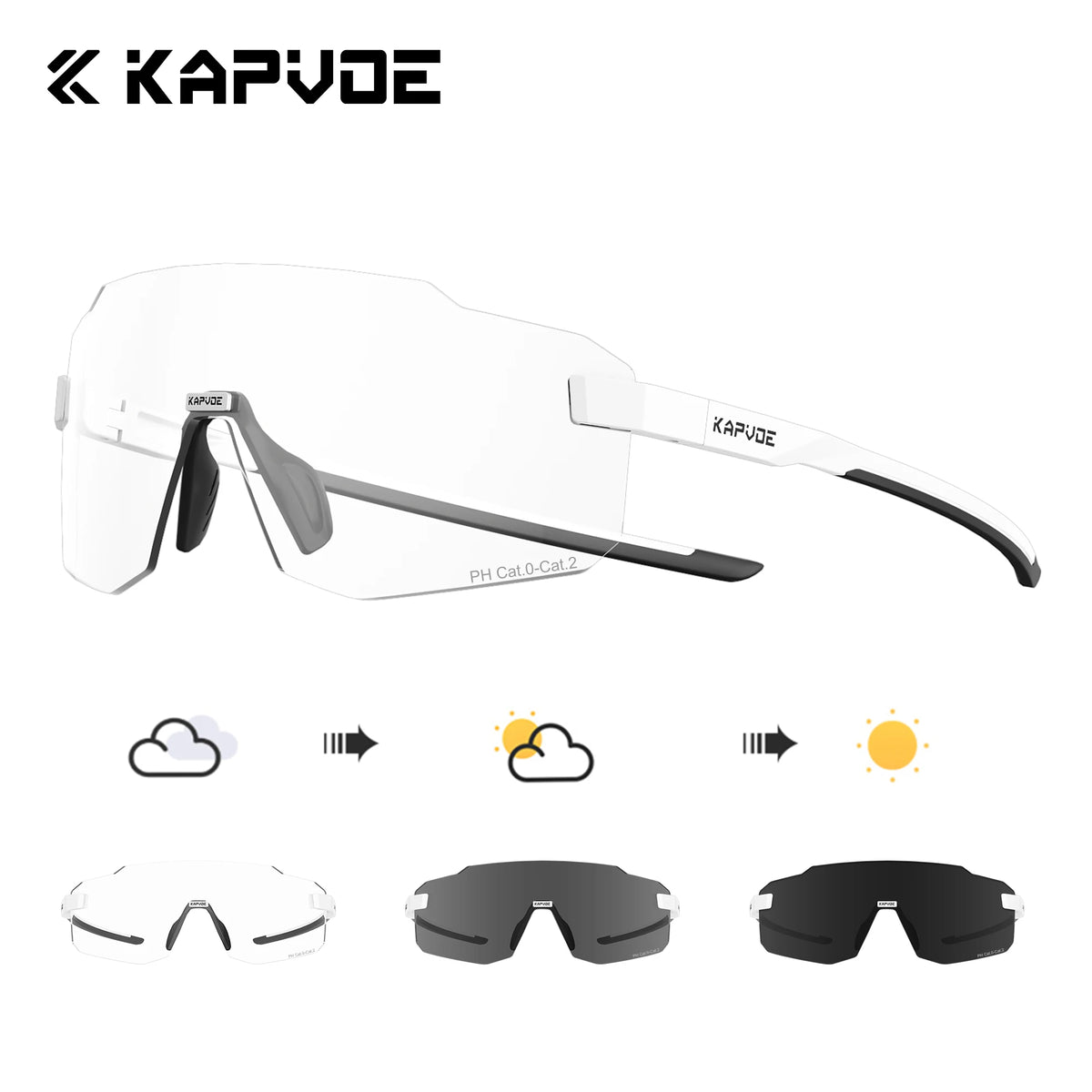 KAPVOE Photochromic Cycling Sports Sunglasses