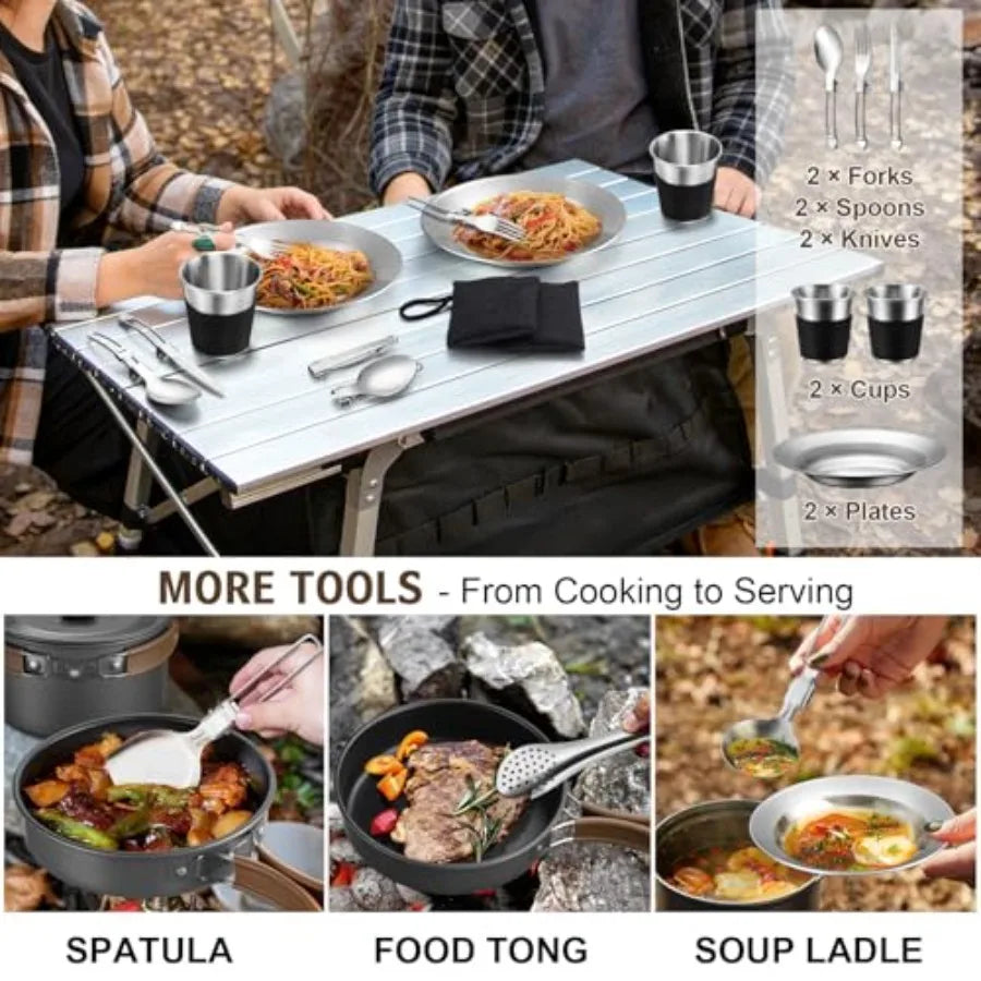 18 Piece Stainless Steel Camping Cookware Mess Kit
