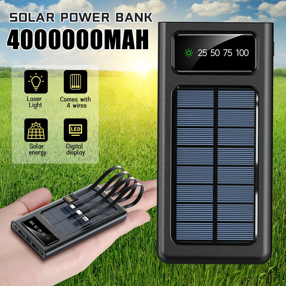 Solar Power Bank With Built In Cables And Flashlight