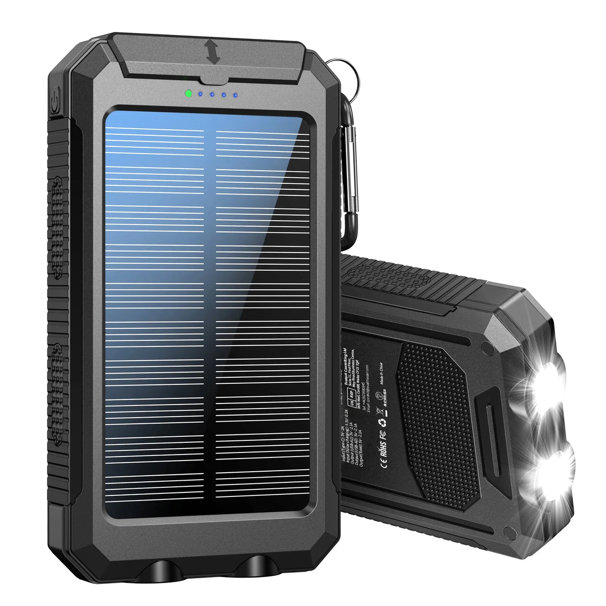 Solar Power Bank With Dual USB Type C And Flashlight