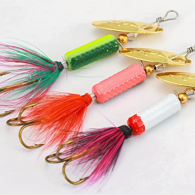 10 Piece Fishing Spinner Lure Set With Feather Hook