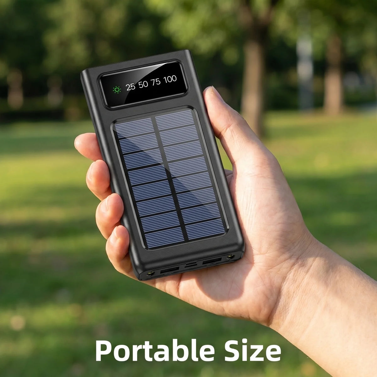 Solar Power Bank With Built In Cables And Flashlight