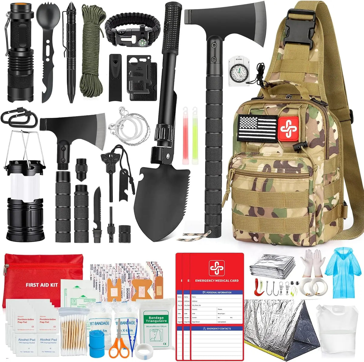 Survival Gear Kit With First Aid Supplies And Bag