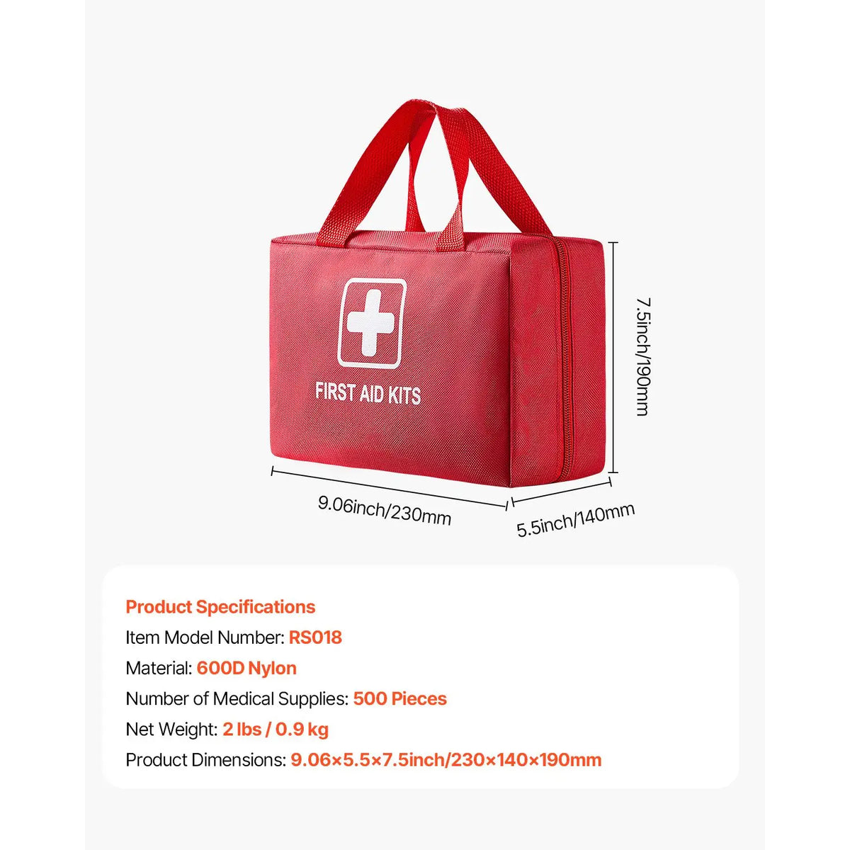 First Aid Kit, 500 Pieces, 600D Nylon Large Survival First Aid Bag, Emergency Medical Supplies, for Home, Car, Office, Travel, Camping, Truck, Hiking, Sports, Vehicle and Outdoor Emergencies