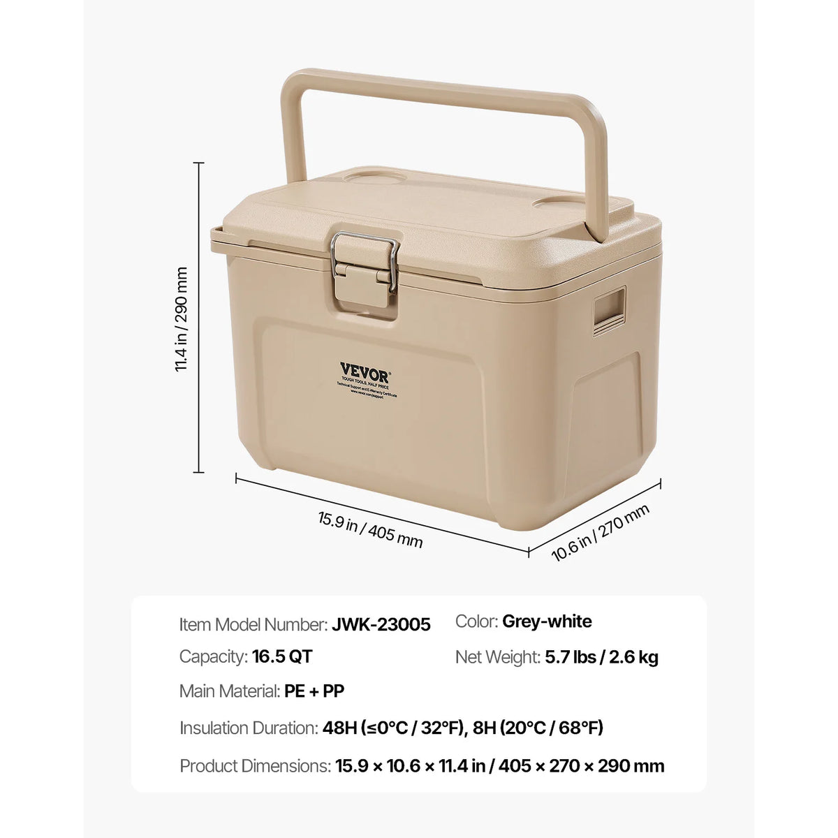 VEVOR Portable Cooler 21/26/38QT Hard Cooler with Ice Retention Heavy-Duty Handles and Cup Holder Suitable for Family Picnics