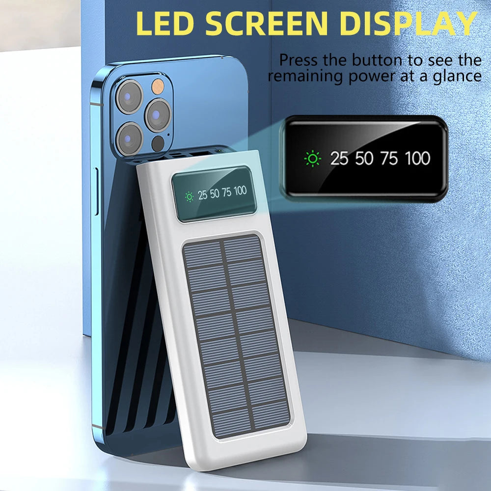 Solar Power Bank With Built In Cables And Flashlight
