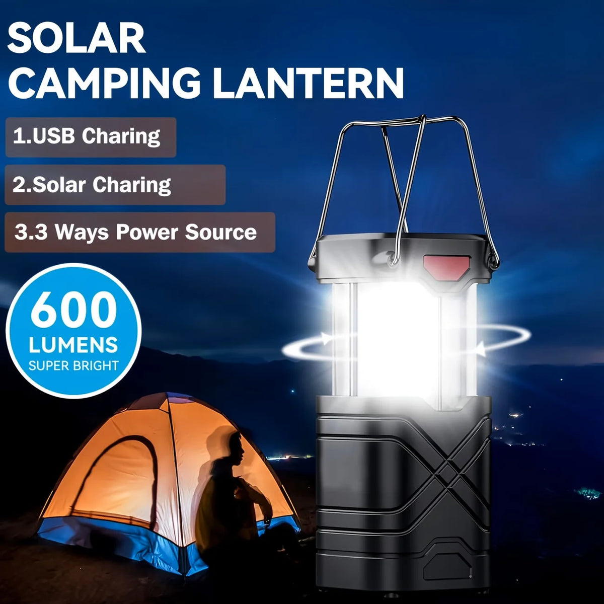 Portable Solar Rechargeable LED Camping Lantern
