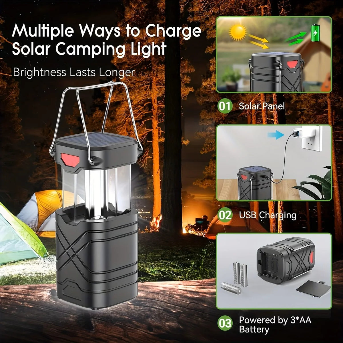 Portable Solar Rechargeable LED Camping Lantern