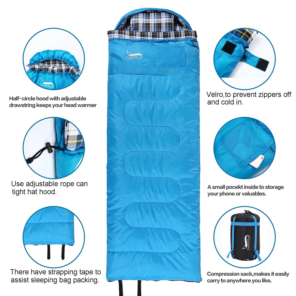 Desert Fox Warm Flannel Sleeping Bag With Pillow