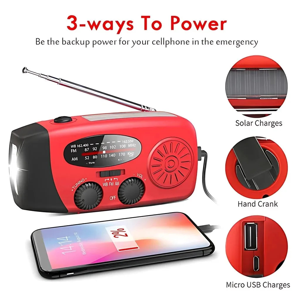 Portable Solar Emergency Weather Radio With Flashlight