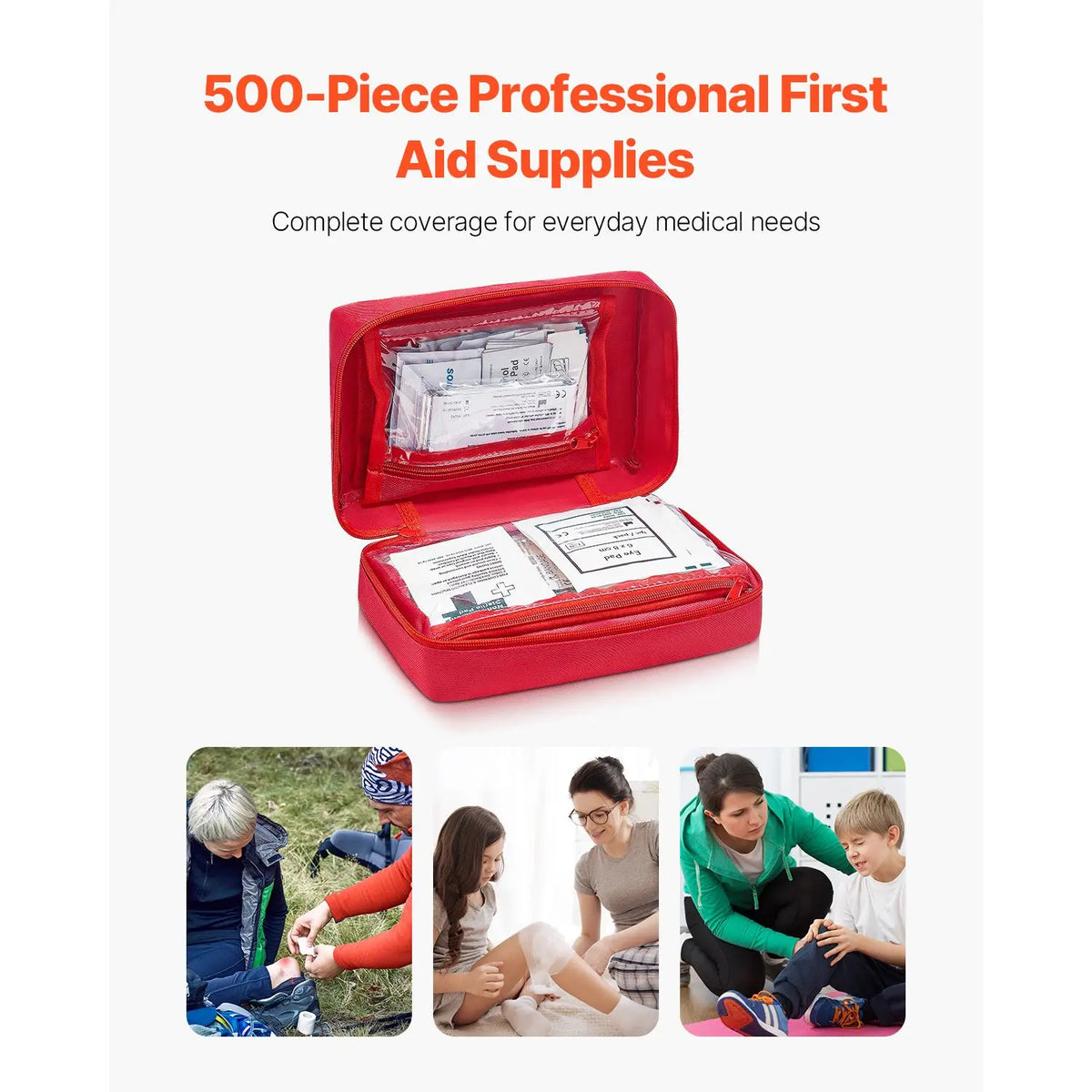 First Aid Kit, 500 Pieces, 600D Nylon Large Survival First Aid Bag, Emergency Medical Supplies, for Home, Car, Office, Travel, Camping, Truck, Hiking, Sports, Vehicle and Outdoor Emergencies