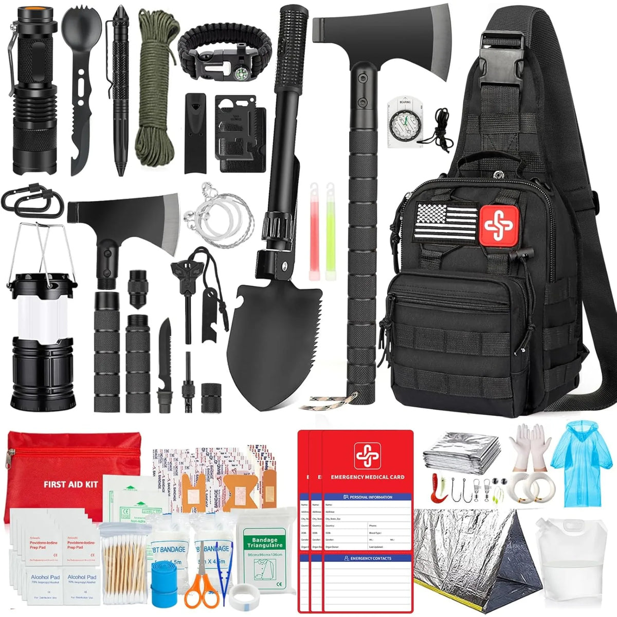 Survival Gear Kit With First Aid Supplies And Bag