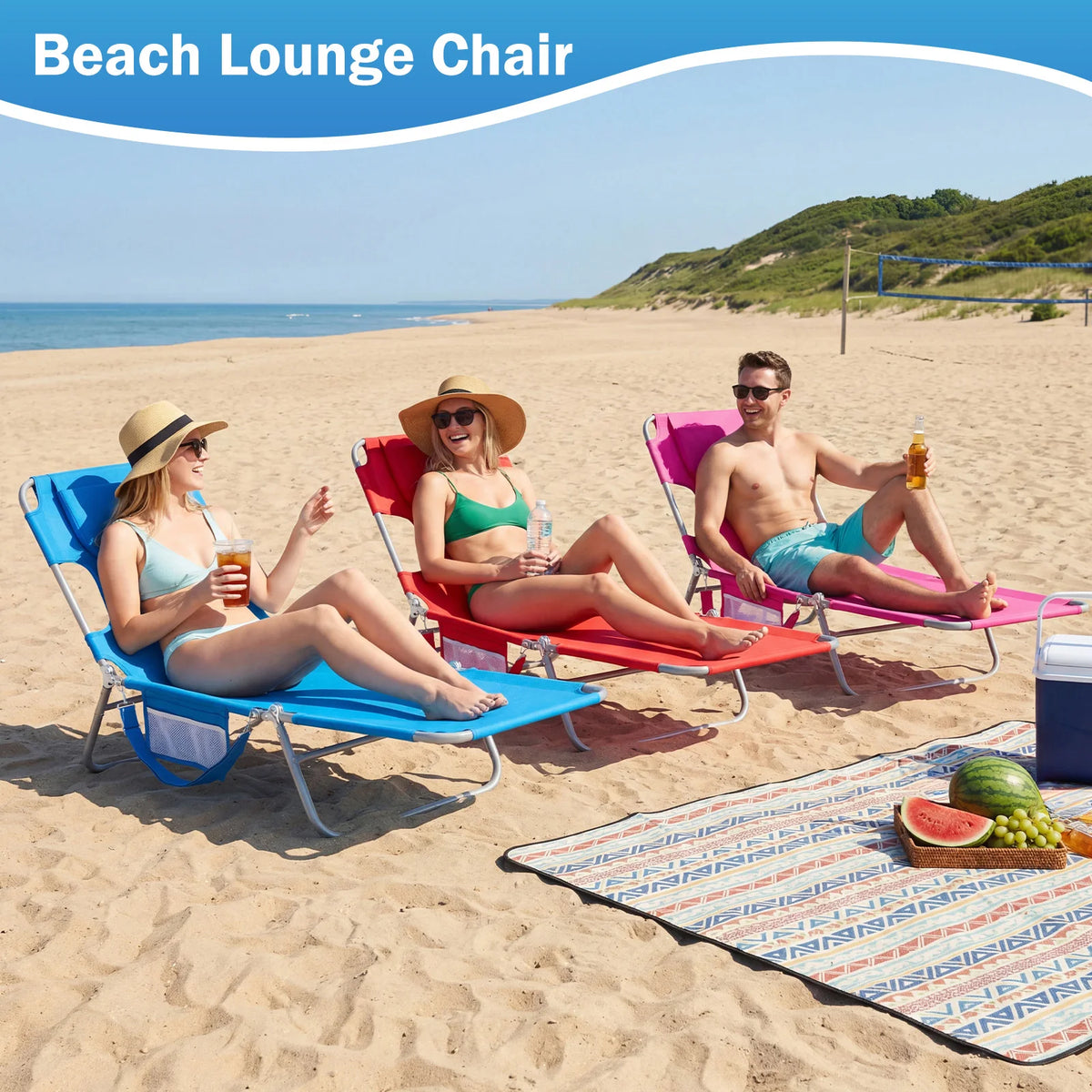JHK Adjustable Folding Beach Lounge Chair