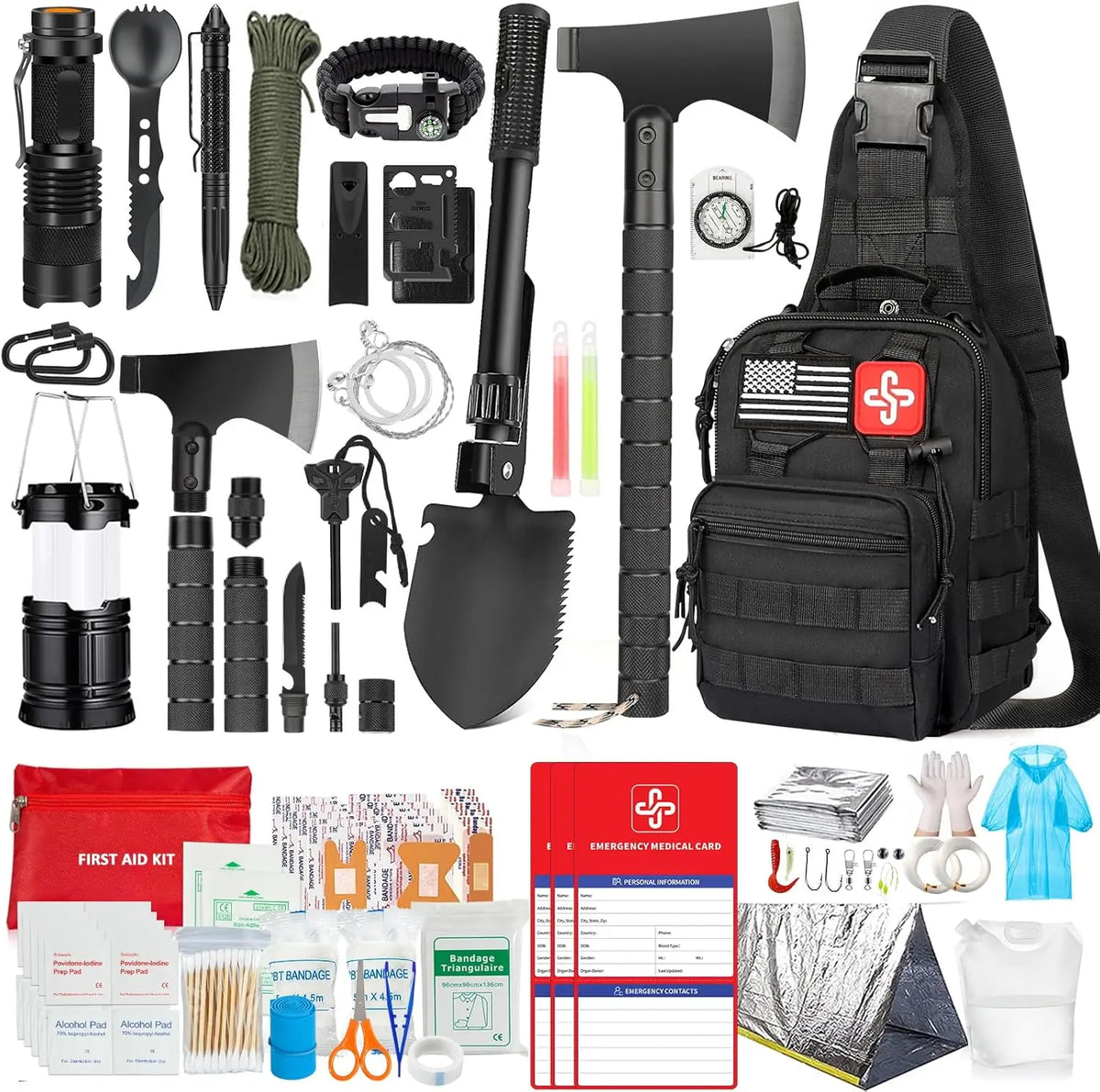Survival Gear Kit With First Aid Supplies And Bag