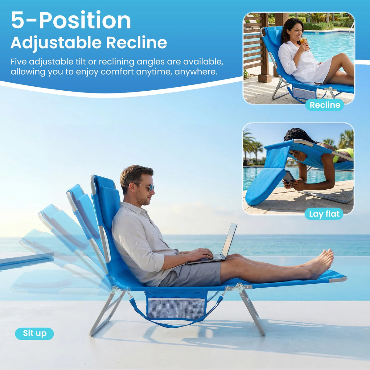 JHK Adjustable Folding Beach Lounge Chair