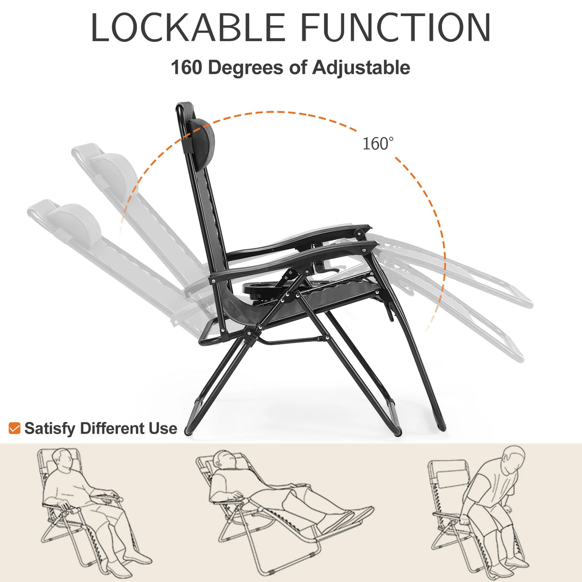 JHK Portable Zero Gravity Outdoor Recliner Chair