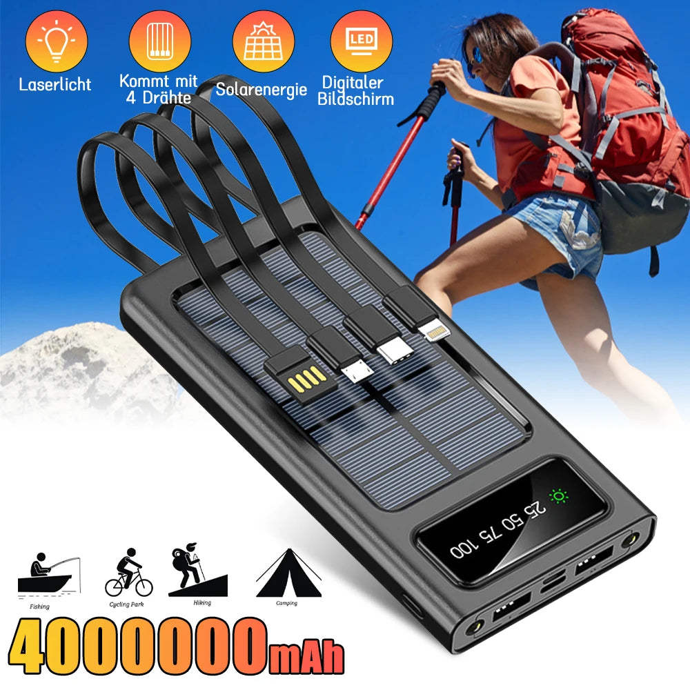 Solar Power Bank With Built In Cables And Flashlight