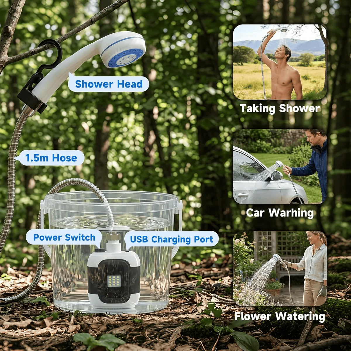 Portable USB Rechargeable Electric Shower Pump