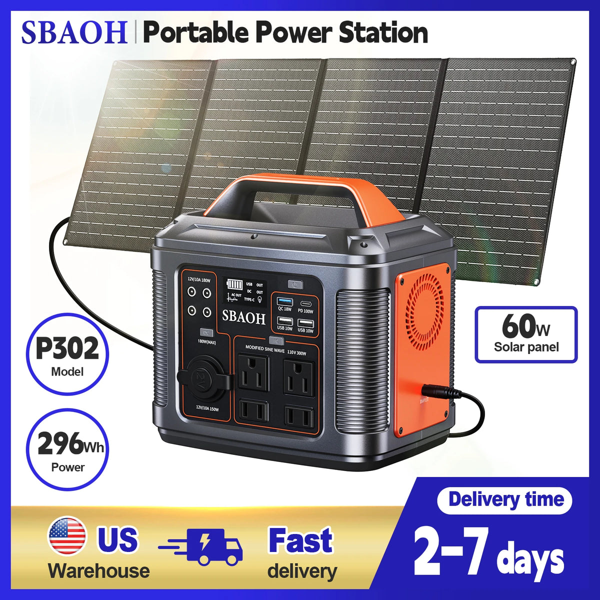 SBAOH Portable Power Station With Solar Panel