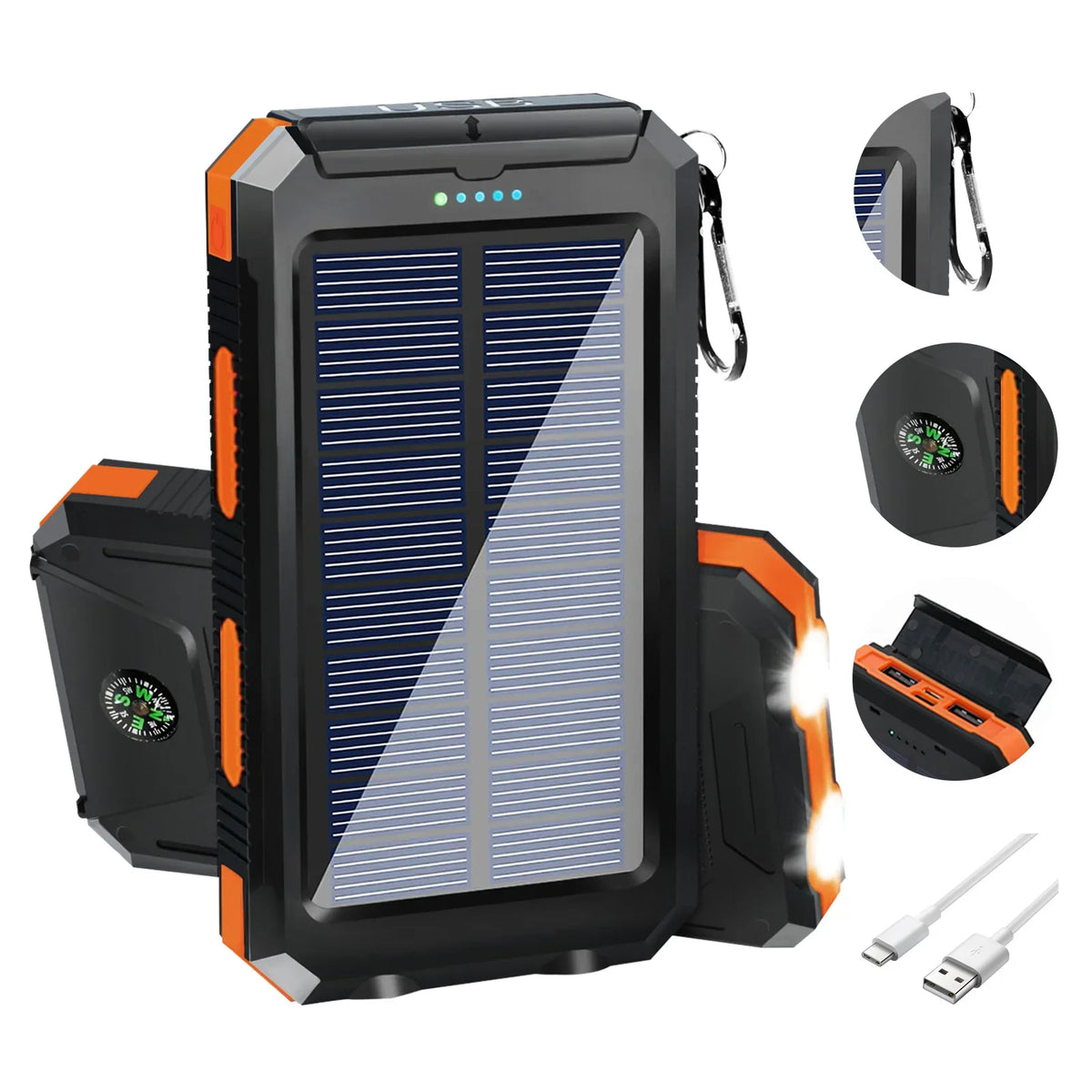 Solar Power Bank With Dual USB Type C And Flashlight