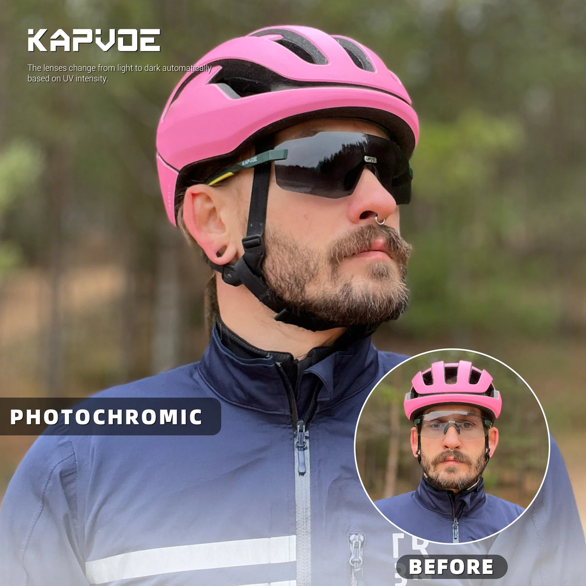 KAPVOE Photochromic Cycling Sports Sunglasses