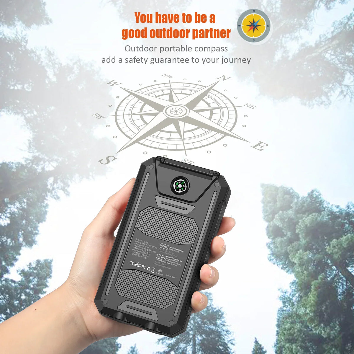 Solar Power Bank With Dual USB Type C And Flashlight