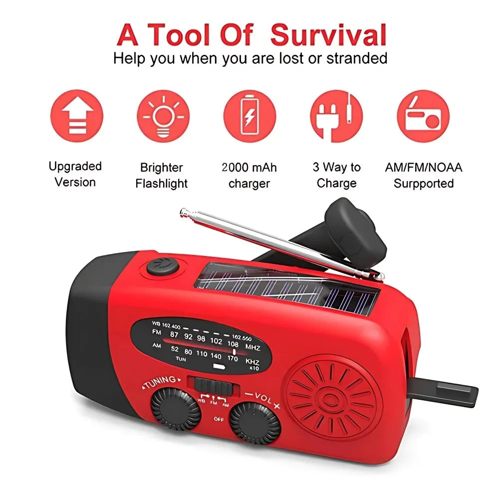 Portable Solar Emergency Weather Radio With Flashlight