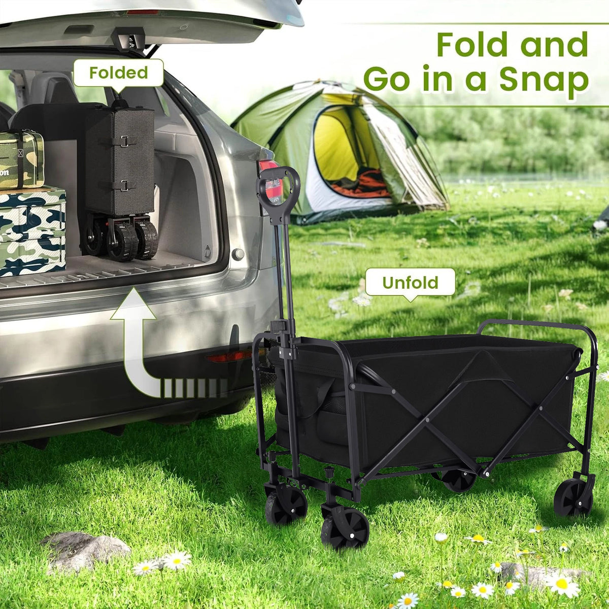 Heavy Duty Foldable Utility Wagon With All Terrain Wheels
