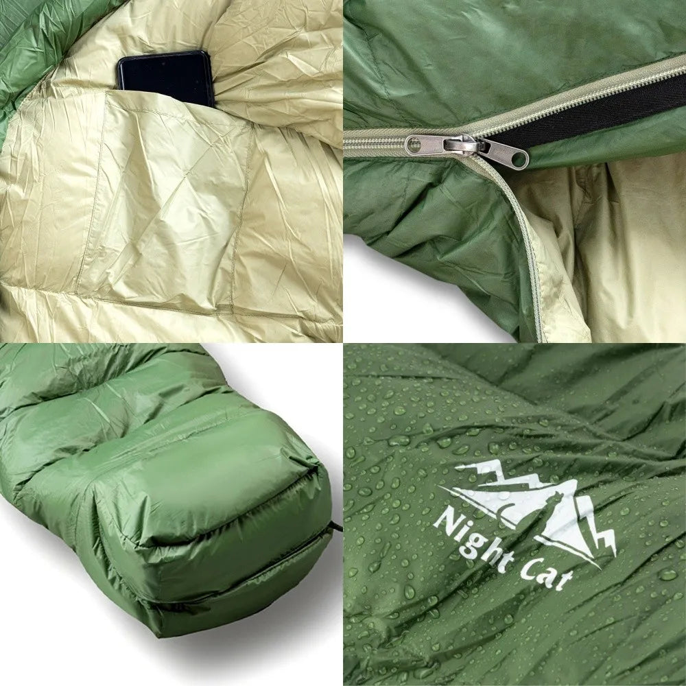 Night Cat Duck Down Mummy Sleeping Bag for Camping