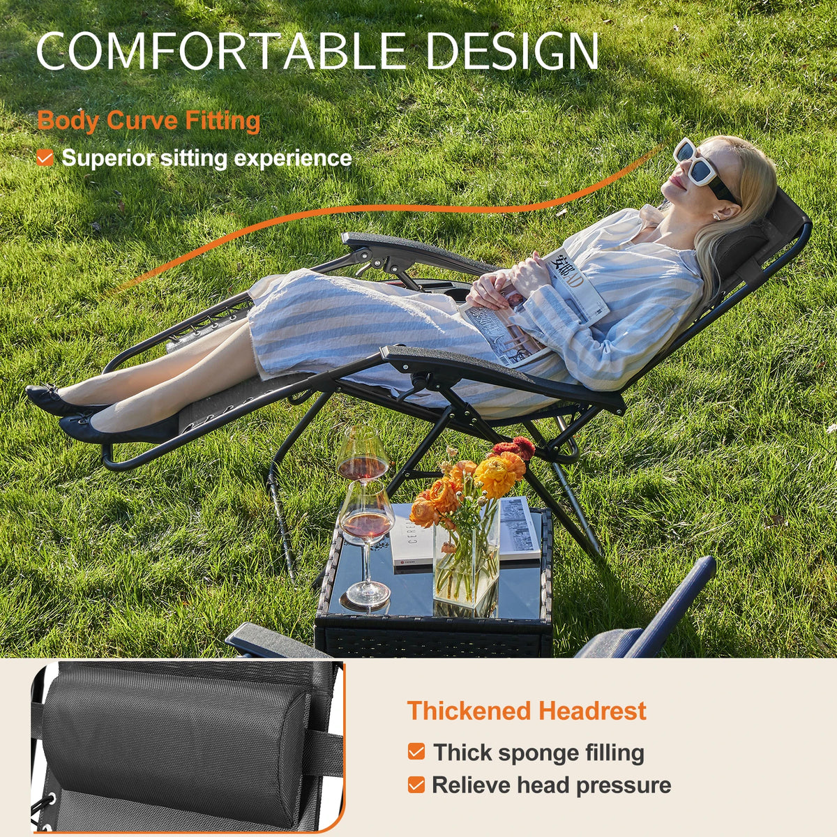 JHK Portable Zero Gravity Outdoor Recliner Chair