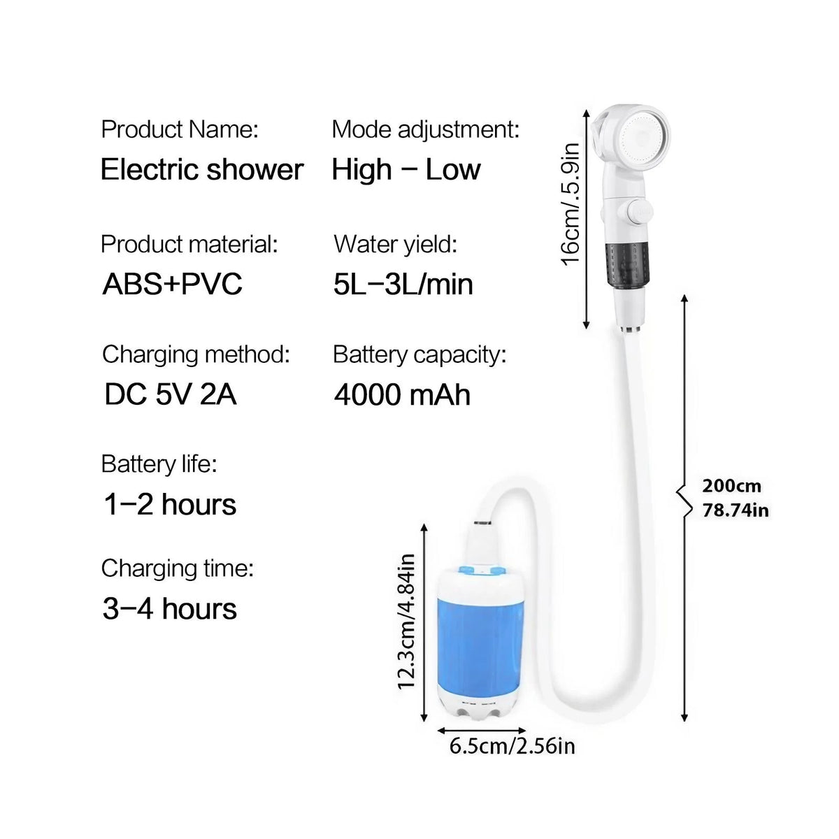 Portable Rechargeable Handheld Shower Sprayer Kit