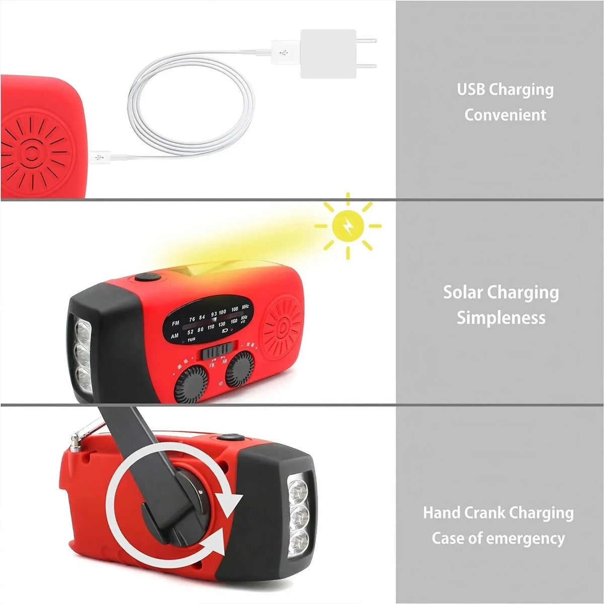 Portable Solar Emergency Weather Radio With Flashlight