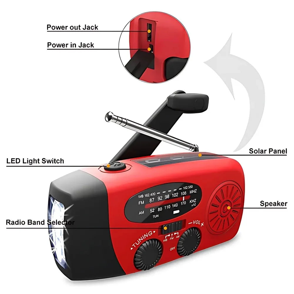 Portable Solar Emergency Weather Radio With Flashlight
