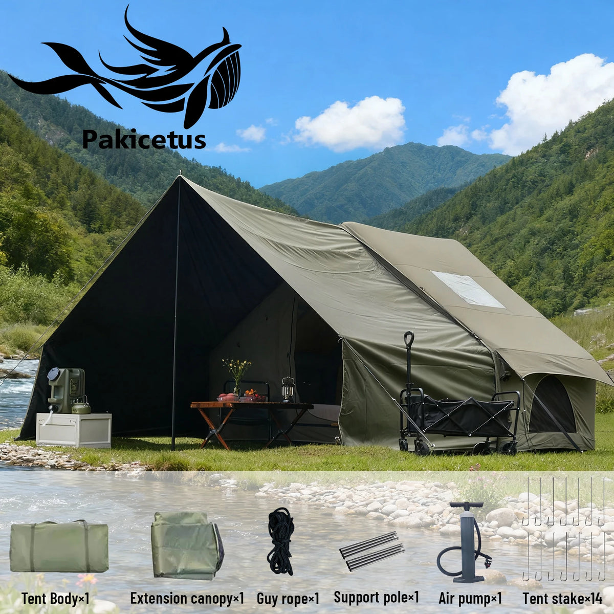 Pakicetus Inflatable Camping Tent With Sun Canopy