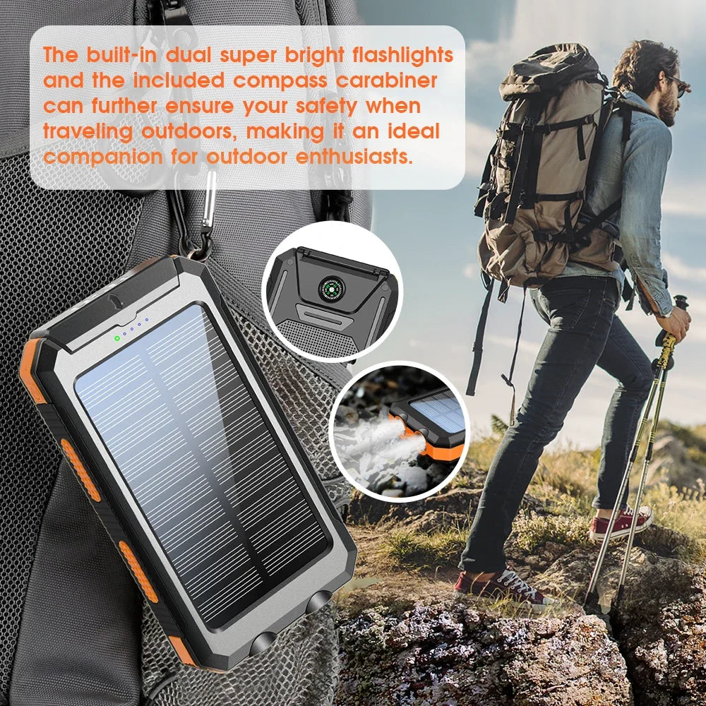 Solar Power Bank With Dual USB Type C And Flashlight