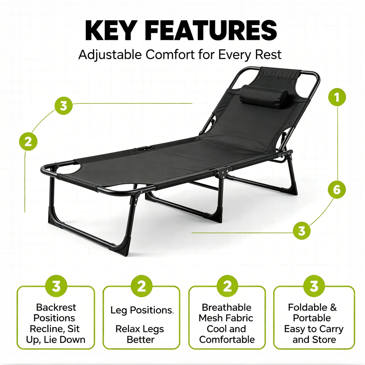 Folding Outdoor Lounge Chair With Adjustable Backrest