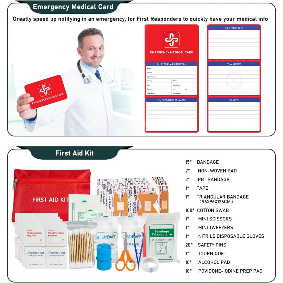 Survival Gear Kit With First Aid Supplies And Bag