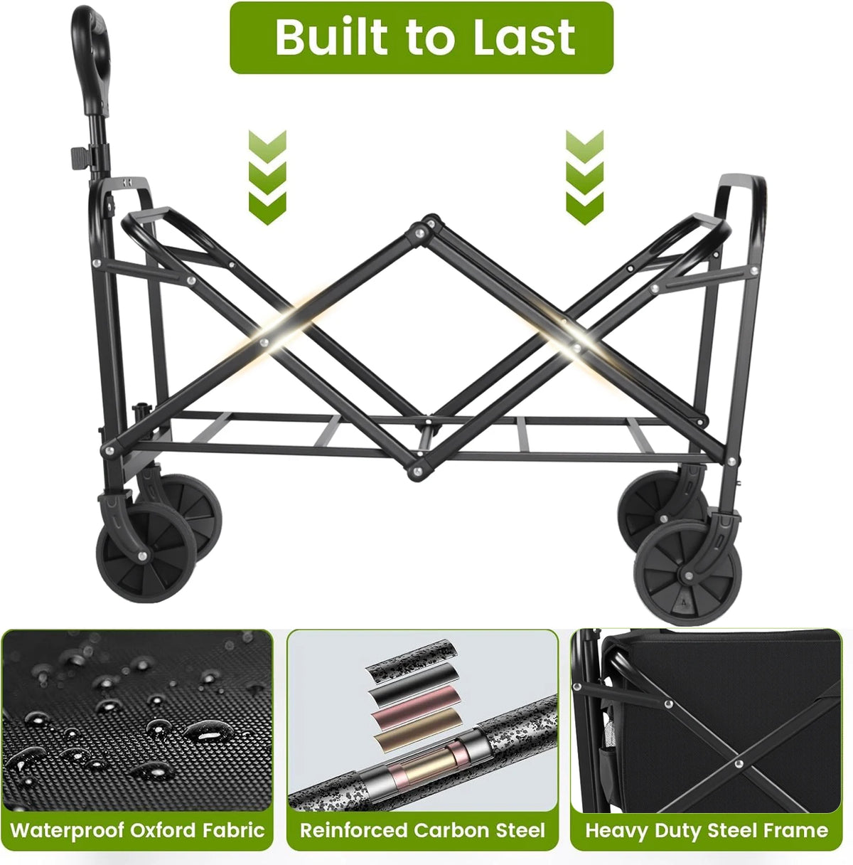 Heavy Duty Foldable Utility Wagon With All Terrain Wheels