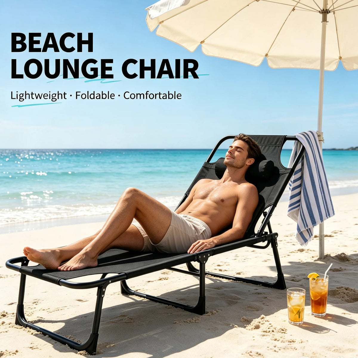 Folding Outdoor Lounge Chair With Adjustable Backrest