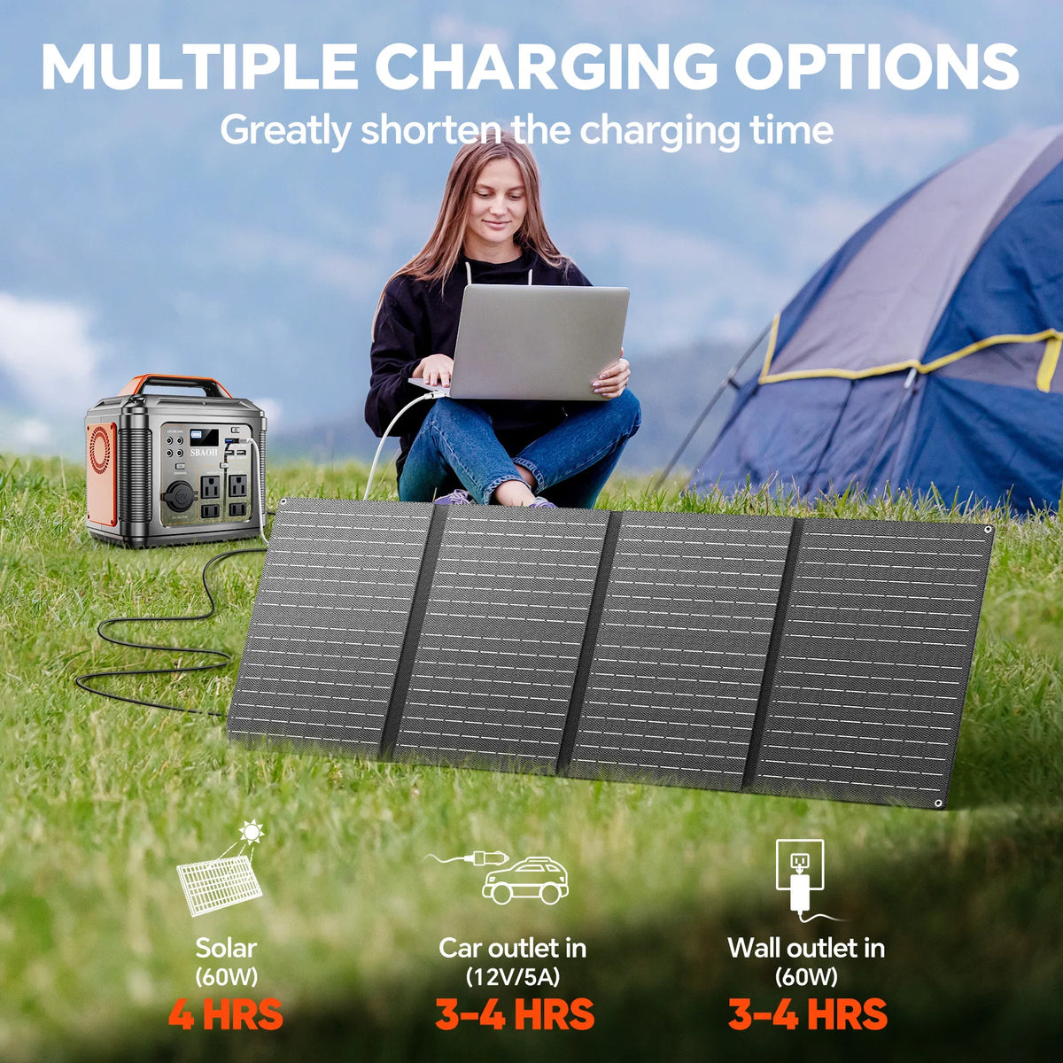 SBAOH Portable Power Station With Solar Panel