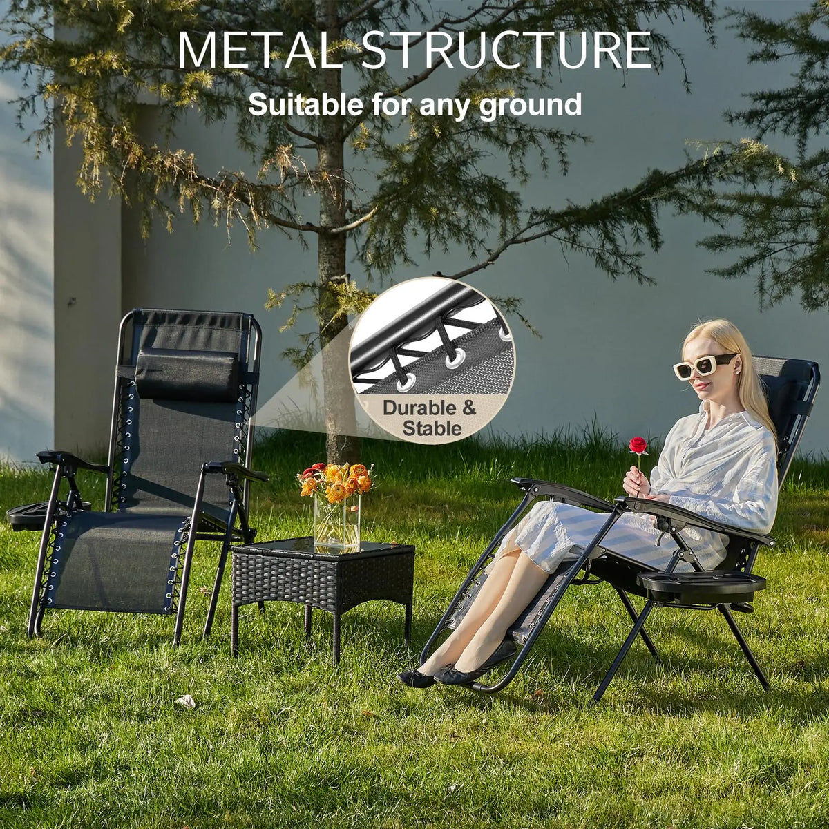 JHK Portable Zero Gravity Outdoor Recliner Chair