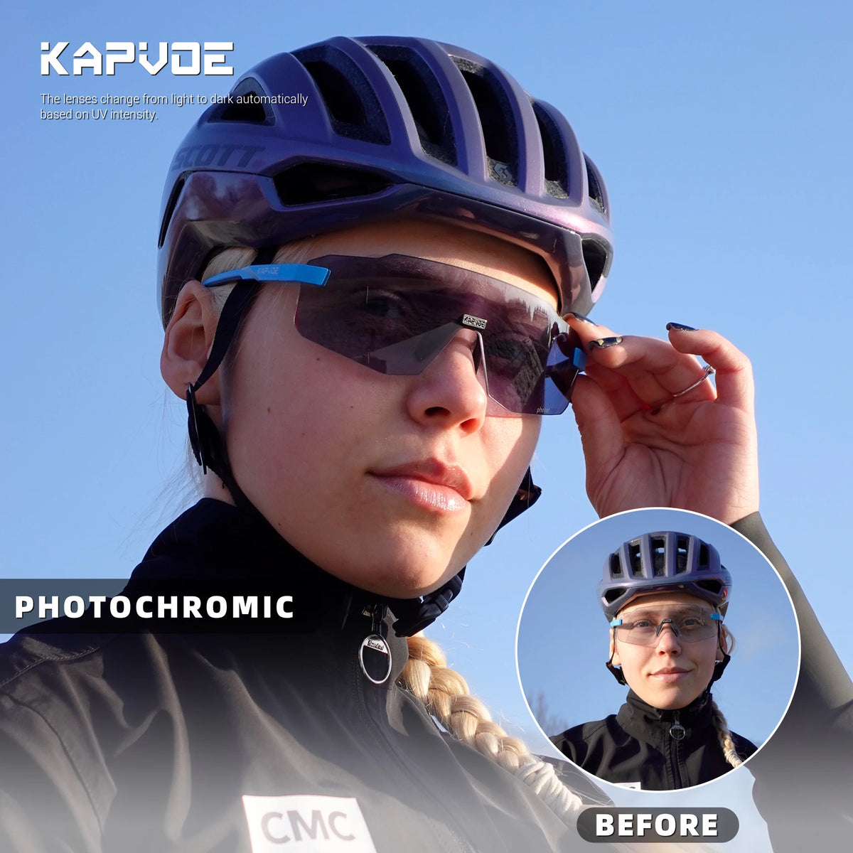 KAPVOE Photochromic Cycling Sports Sunglasses