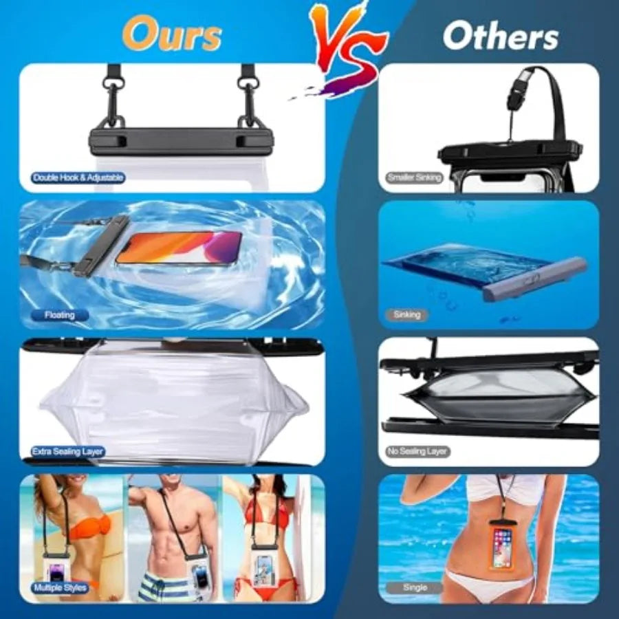 Large Waterproof Phone Pouch [with Sealing Strip], Floating Waterproof Pouch for Kayak Beach Cruise Essentials, IPX8 Dry Bag fo