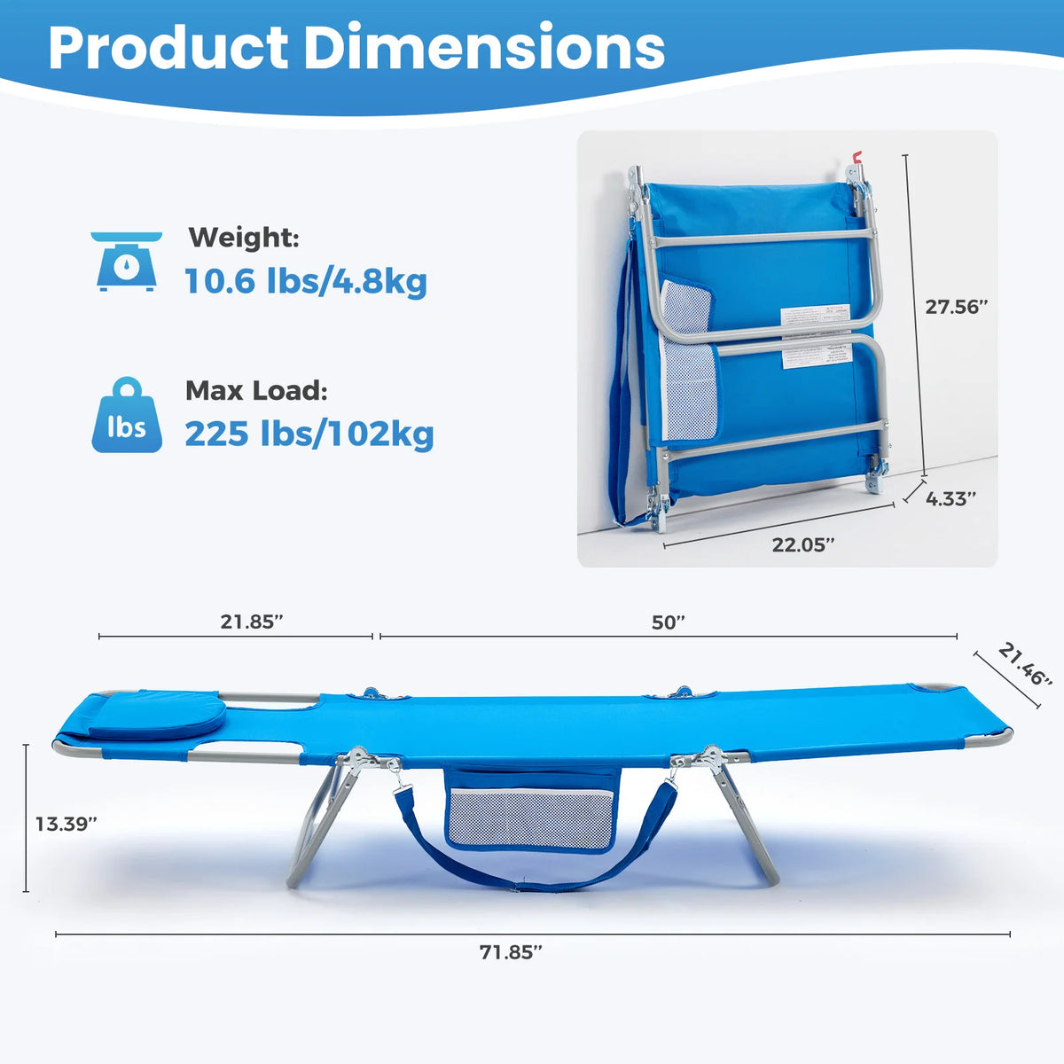 JHK Adjustable Folding Beach Lounge Chair