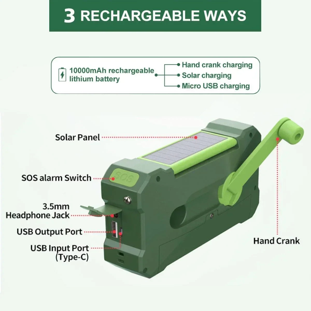 Stonego Solar Hand Crank Emergency Radio