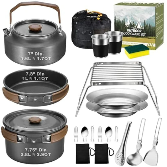 18 Piece Stainless Steel Camping Cookware Mess Kit