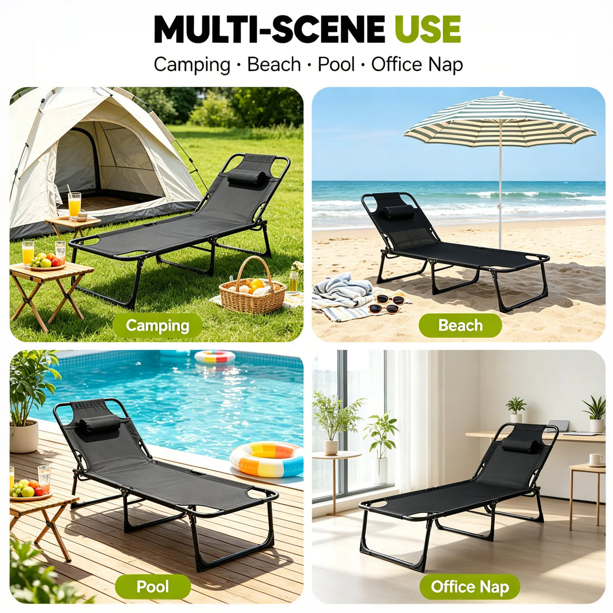 Folding Outdoor Lounge Chair With Adjustable Backrest