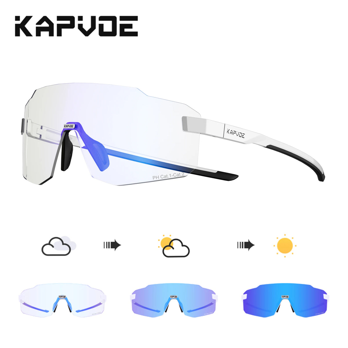 KAPVOE Photochromic Cycling Sports Sunglasses